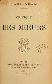 Cover of: Critique des moeurs