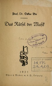 Cover of: Das Rätsel der Musik by Oskar Bie