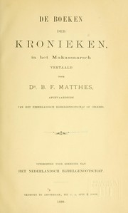 Cover of: De Boeken der Kronieken by B. F. Matthes
