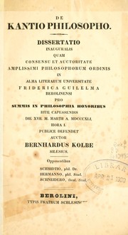 Cover of: De Kantio philosopho