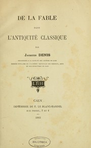Cover of: De la fable dans l'Antiquité classique