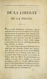 Cover of: De la liberté de la presse