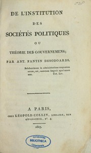 Cover of: De l'institution des sociétés politiques