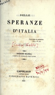 Cover of: Delle speranze d'Italia by Cesare Balbo, conte