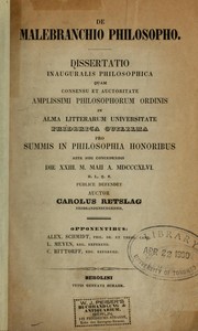 Cover of: De Malebranchio philosopho