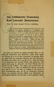 Cover of: Der Düsseldorfer Dramaturg Karl Leberecht Immermann by Ernst Leopold Stahl