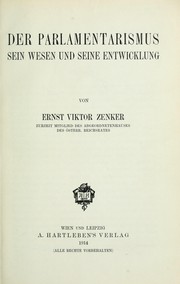 Cover of: Der parlamentarismus by Ernst Victor Zenker
