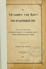 Cover of: Des Alexander von Hales Leben und psychologische Lehre