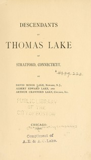 Cover of: Descendants of Thomas Lake, of Stratford, Connecticut