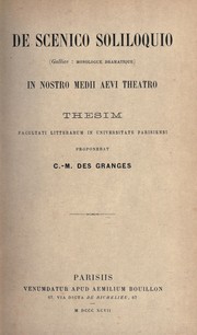 Cover of: De scenico soliloquio (Galliice: Monoloque dramatique) in nostro Medii Aevi theatro