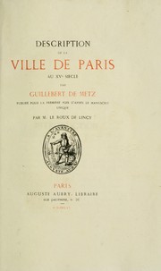 Cover of: Description de la ville de Paris au XVe siècle by Guillebert de Metz