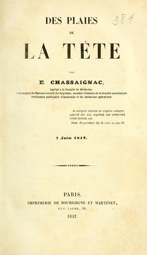 Des plaies de la tête by Edouard Chassaignac