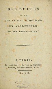 Cover of: Des suites de la contre-révolution de 1660 en Angleterre