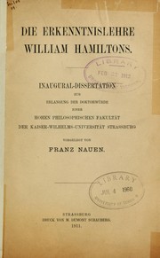 Cover of: Die Erkenntnislehre William Hamiltons