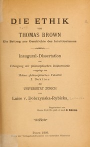 Die Ethik von Thomas Brown by Ludwika Dobrzyńska-Rybicka