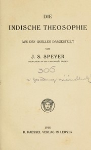 Cover of: Die indische Theosophie by J. S. Speyer