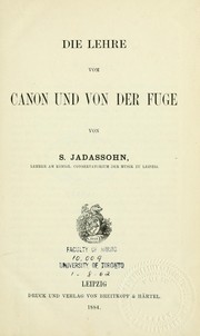 Cover of: Die Lehre vom Canon und von der Fuge by Salomon Jadassohn