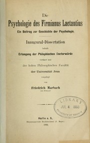 Die Psychologie des Firmianus Lactantius by Friedrich Marbach