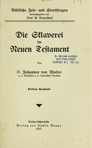 Cover of: Die Sklaverei im Neuen Testament