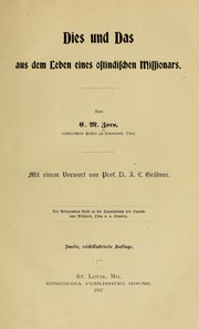 Dies und Das aus dem Leben eines ostindischen Missionars by Carl Manthey Zorn