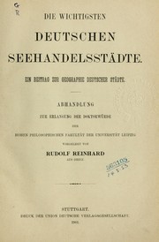 Cover of: Die wichtigsten deutschen Seehandelsstädte: Ein beitrag zur geographie deutscher Städte ...