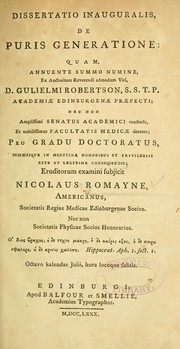 Dissertatio inauguralis, de puris generatione by Nicholas Romayne