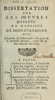 Cover of: Dissertation sur les Œuvres mesle'es de Monsieur de Saint-Evremont