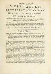 Divers actes, lettres et relations des religieuses de Port-Royal du Saint Sacrement