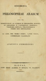 Cover of: Documents philosophiae Arabum: Ex codd. mss. 1. edidit, latine vertit, commentario illustravit Augustus Schmölders