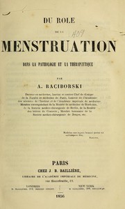 Cover of: Du role de la menstruation dans la pathologie et la thérapeutique