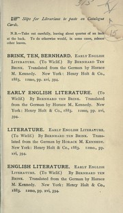 Cover of: Early English literature, to Wiclif by Bernhard Aegidius Konrad ten Brink