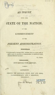 Cover of: An inquiry into the state of the nation, at the commencement of the present administration