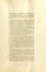 Cover of: Emergency legislation of Germany