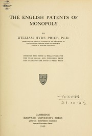 Cover of: The English patents of monopoly. by William Hyde Price