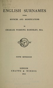 Cover of: English surnames: their sources and significations