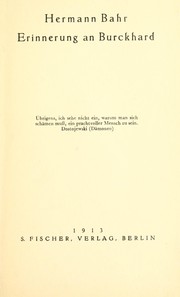 Cover of: Erinnerung an Burckhard by Hermann Bahr