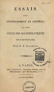 Cover of: Essais sur l'enseignement en général, et sur celui des mathématiques en particulier \