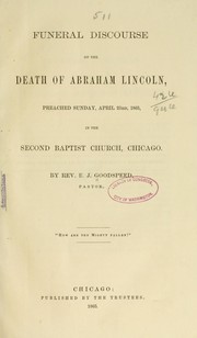 Cover of: Funeral discourse on the death of Abraham Lincoln