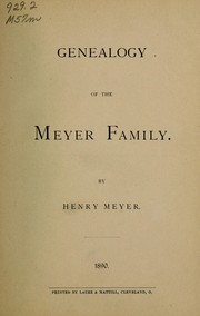 Cover of: Genealogy of the Meyer family