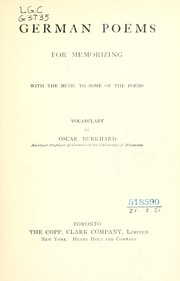 Cover of: German poems for memorizing: with the music to some of the poems