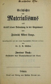 Cover of: Geschichte des Materialismus und Kritik seiner Bedeutung in der Gegenwart