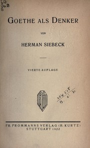 Cover of: Goethe als Denker by Hermann Siebeck