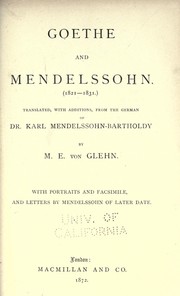 Cover of: Goethe and Mendelssohn by Karl Mendelssohn-Bartholdy