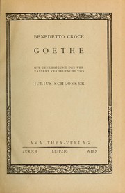 Cover of: Goethe: Mit Genehmigung des Verfassers verdeutscht von Julius Schlosser