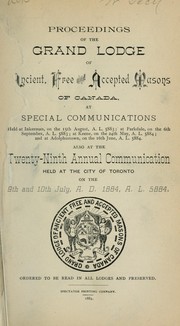 Cover of: Proceedings : Grand Lodge, A.F. & A.M. of Canada in the Province of Ontario. -- by Freemasons. Grand Lodge of Ontario