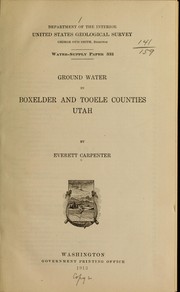 Cover of: Ground water in Boxelder and Tooele counties, Utah