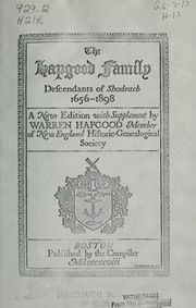 Cover of: The Hapgood family, descendents of Shadrach, 1656-1898
