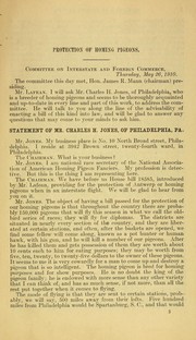 Cover of: Hearings before the Committee on interstate and foreign commerce of the House of representatives on protection of homing pigeons
