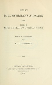 Cover of: Herrn D.W. Myhrman's Ausgabe des Kitab mu'id an-ni'am wa-mubid an-niqam