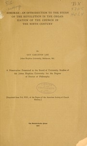 Cover of: Hincmar: an introduction to the study of the revolution in the organization of the church in the ninth century